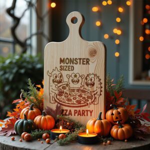 Halloween Charcuterie Board Engraving File, Monsters Pizza Party,