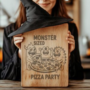 Halloween Charcuterie Board Engraving File, Monsters Pizza Party,