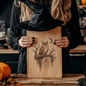 Halloween Charcuterie Board Engraving File, Owl on Branch,