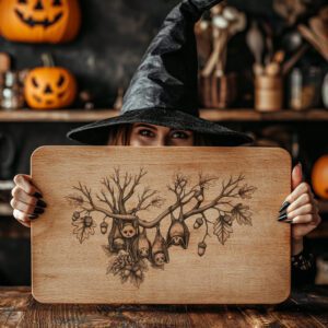 Halloween Charcuterie Board Laser File, Bat Engraved, Autumn
