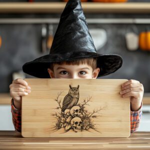 Halloween Charcuterie Board, Owl on Skulls, Unique Decor,
