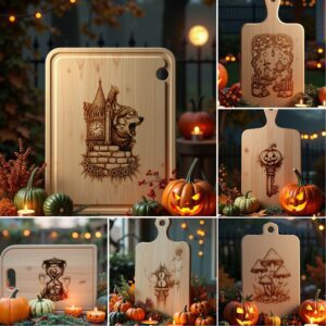 Halloween Charcuterie Board Set, Spooky Laser Engraving Designs,