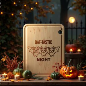 Halloween Cheese Board Engraving, Bat Design, Spooky Charcuterie