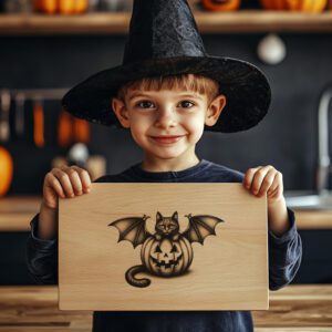 Halloween Cheese Board Engraving File, Cat Bat Pumpkin