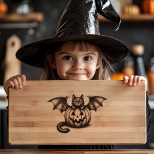 Halloween Cheese Board Engraving File, Cat Bat Pumpkin