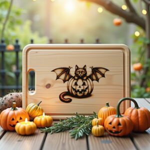 Halloween Cheese Board Engraving File, Cat Bat Pumpkin