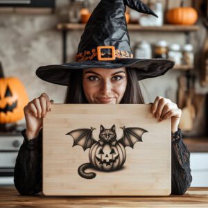Halloween Cheese Board Engraving File, Cat Bat Pumpkin