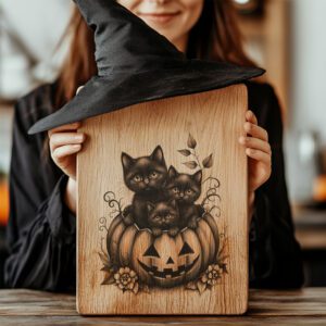 Halloween Ghost Cats Laser Engraving Design, Pumpkin Charcuterie