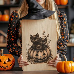 Halloween Ghost Cats Laser Engraving Design, Pumpkin Charcuterie