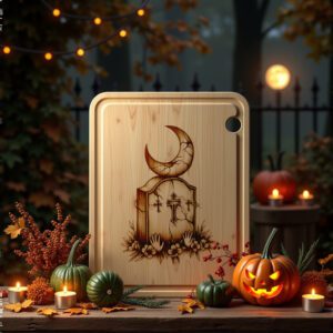Halloween Laser Engraving File, Crescent Moon Tombstone Charcuterie