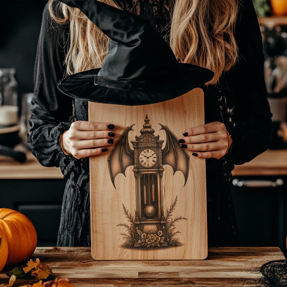 Halloween Laser Engraving File, Gothic Charcuterie Board, Bat Clock ...