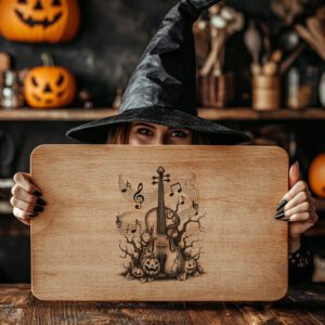Halloween Laser Engraving File, Haunted Violin Charcuterie Board,