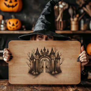 Halloween Witch Castle Gate Engraving File, Laser Design