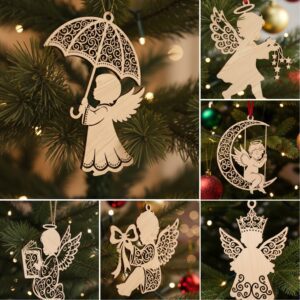 Angel Christmas Ornament Bundle, Laser Engraved Tree Decorations,