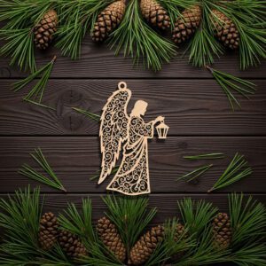 Angel Ornament Laser File, Christmas Angel with Lantern