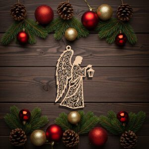Angel Ornament Laser File, Christmas Angel with Lantern