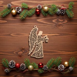 Angel Ornament Laser File, Christmas Angel with Lantern