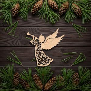 Angel Ornament Laser File, Christmas Trumpet Angel, Digital