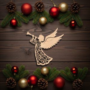 Angel Ornament Laser File, Christmas Trumpet Angel, Digital