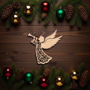 Angel Ornament Laser File, Christmas Trumpet Angel, Digital