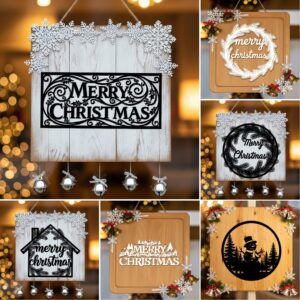Christmas Door Hanger Bundle, 6 Festive Laser Files