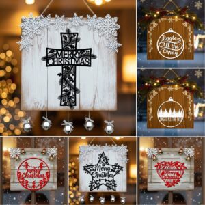 Christmas Door Hanger Bundle, 6 Festive Signs for