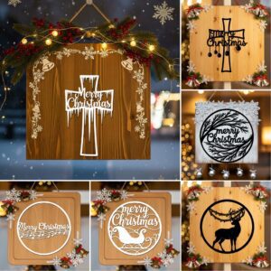 Christmas Door Hanger Bundle, 6 Round Holiday Signs,