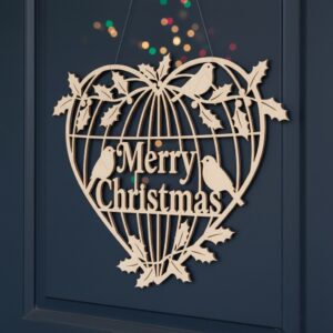 Christmas Door Hanger Round Sign, Merry Christmas Bird
