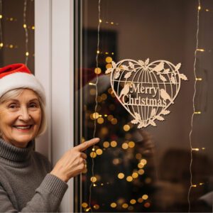Christmas Door Hanger Round Sign, Merry Christmas Bird