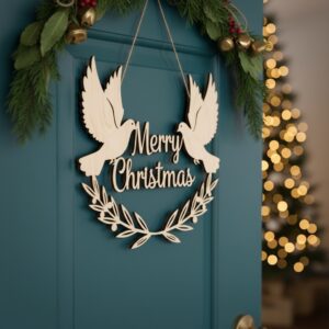 Christmas Door Hanger Sign, Merry Christmas Peace Dove