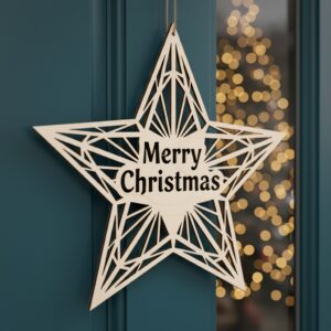 Christmas Door Hanger Template, Merry Christmas Star Round