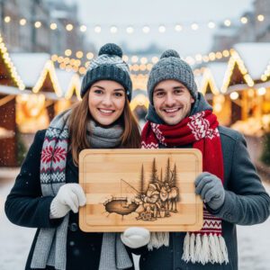 Christmas Laser Engraving File, Santa Reindeer Ice Fishing,