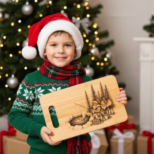 Christmas Laser Engraving File, Santa Reindeer Ice Fishing,
