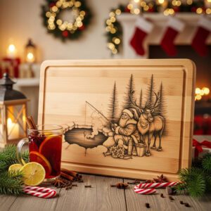 Christmas Laser Engraving File, Santa Reindeer Ice Fishing,