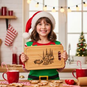 Christmas Laser Engraving File, Santa Reindeer Ice Fishing,