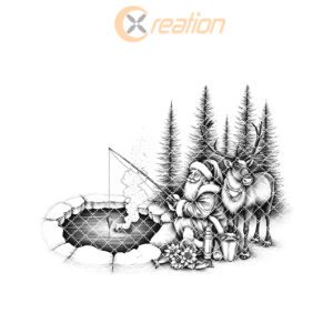 Christmas Laser Engraving File, Santa Reindeer Ice Fishing,