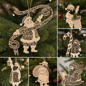 Christmas Ornament Laser File, Santa Art Bundle, Holiday