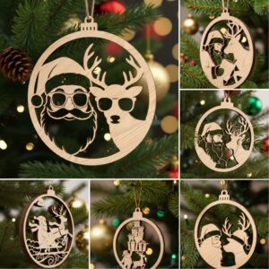 Funny Santa and Reindeer Christmas Ornament Bundle, Laser