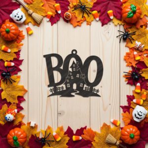 Halloween Boo House Ornament Laser File, Spooky Silhouette