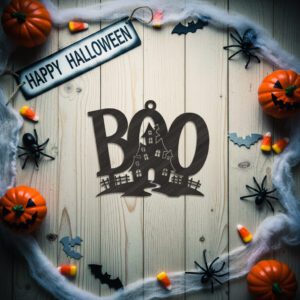 Halloween Boo House Ornament Laser File, Spooky Silhouette
