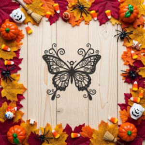 Halloween Butterfly Ornament, Spooky Laser Art Vector for