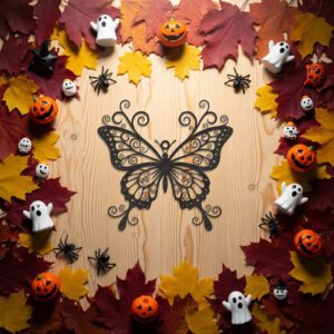 Halloween Butterfly Ornament, Spooky Laser Art Vector for