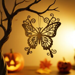 Halloween Butterfly Ornament, Spooky Laser Art Vector for