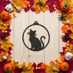 Halloween Cat Ornament, Spooky Silhouette Cat Decor for