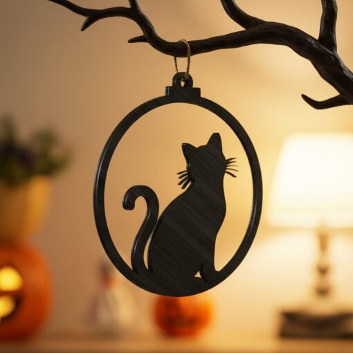 Halloween Cat Ornament, Spooky Silhouette Cat Decor for