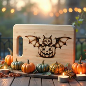 Halloween Charcuterie Board Engraving File, Cat Bat Pumpkin,