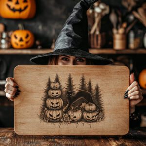 Halloween Charcuterie Board Engraving File, Pumpkins, Black Cats
