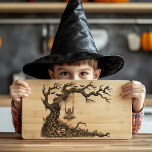 Halloween Charcuterie Board Engraving File, Spooky Skeleton Swing