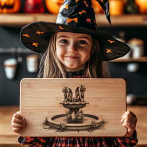 Halloween Charcuterie Board Engraving File, Twin Gargoyle Fountains