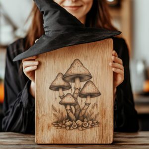Halloween Charcuterie Board Engraving File, Witch Hat, Mushroom